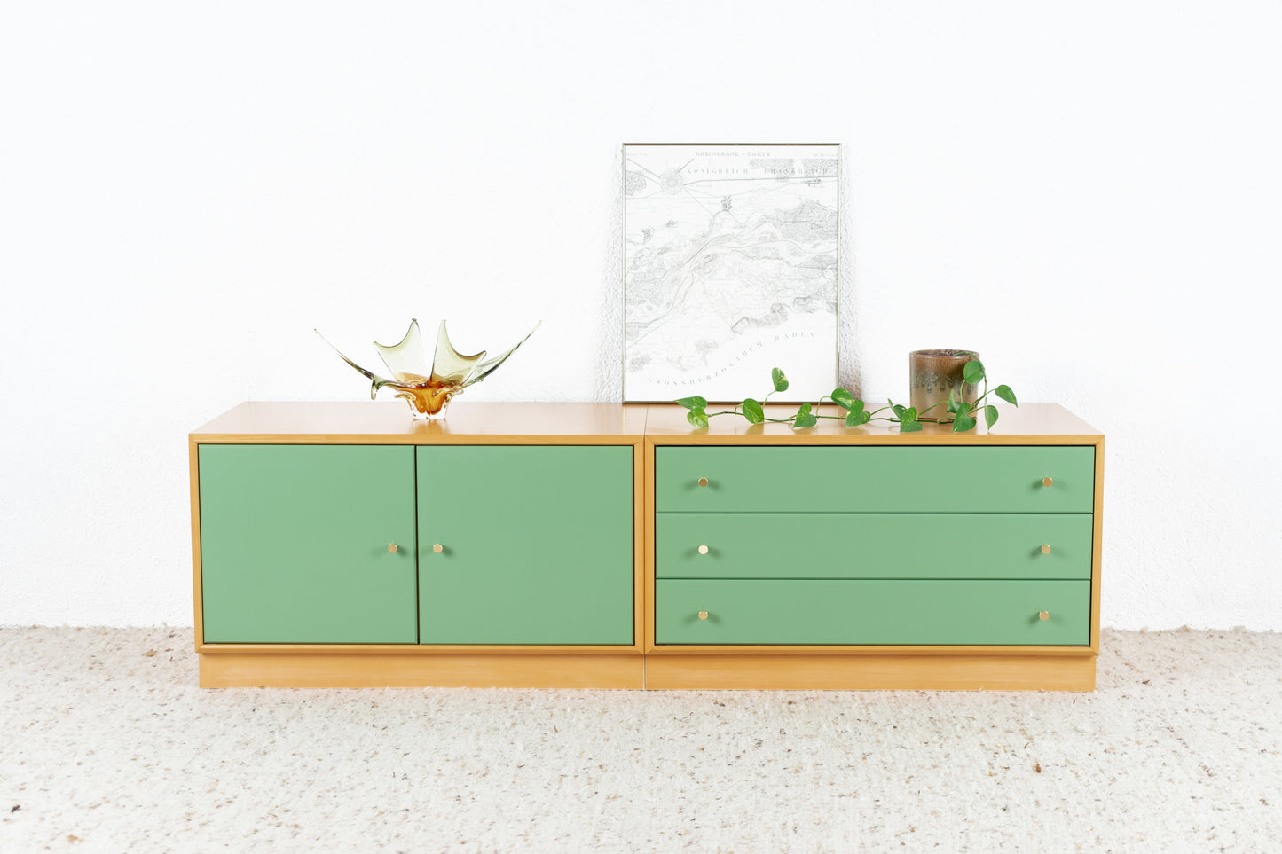 Vintage Sideboard Lowboard Schubladen Kommode Holz Kirsch Omnia Grün