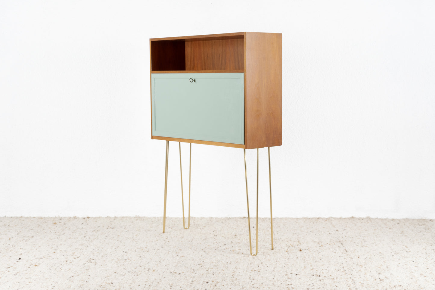 Vintage Kommode Sekretär Minibar Schrank Holz Nuss Salbei