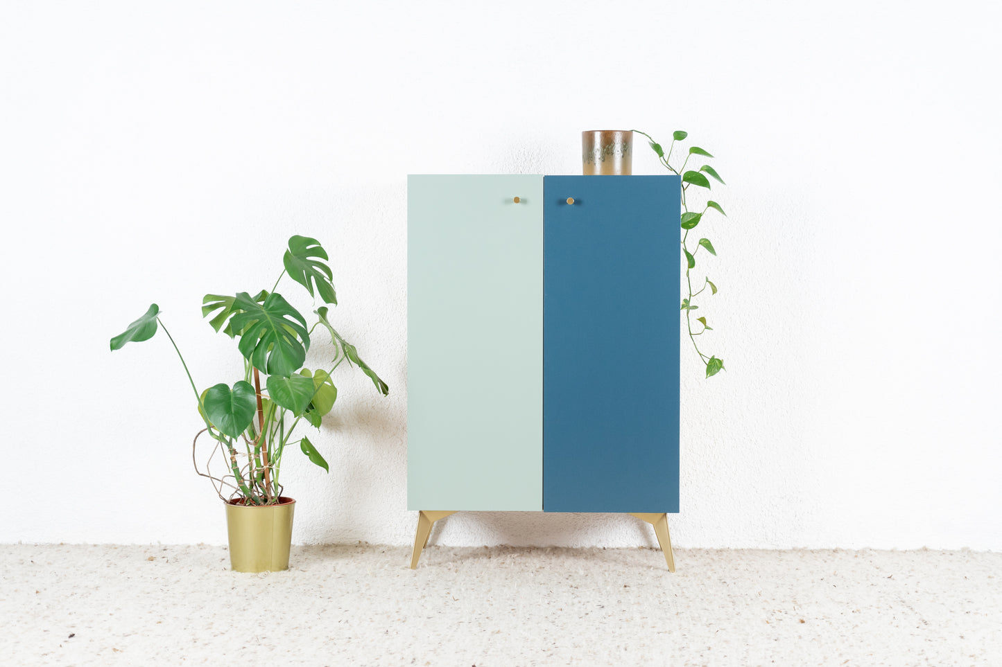 Vintage Kommode Schrank Holz Salbei Blau