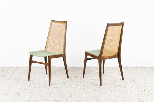 2er Set Vintage Stühle Mid Century Holz Geflecht Grün Esszimmer Küche