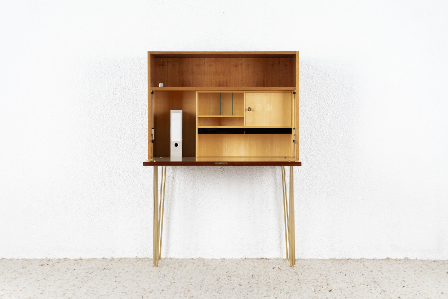 Vintage Sekretär Minibar Kommode Schrank Mid Century Holz Nuss