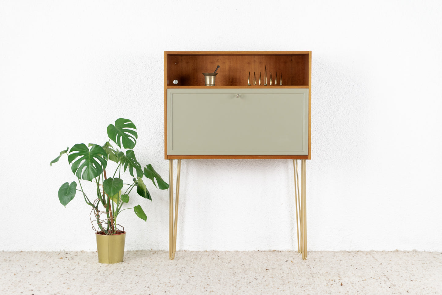 Vintage Sekretär Minibar Kommode Schrank Mid Century Holz Nuss