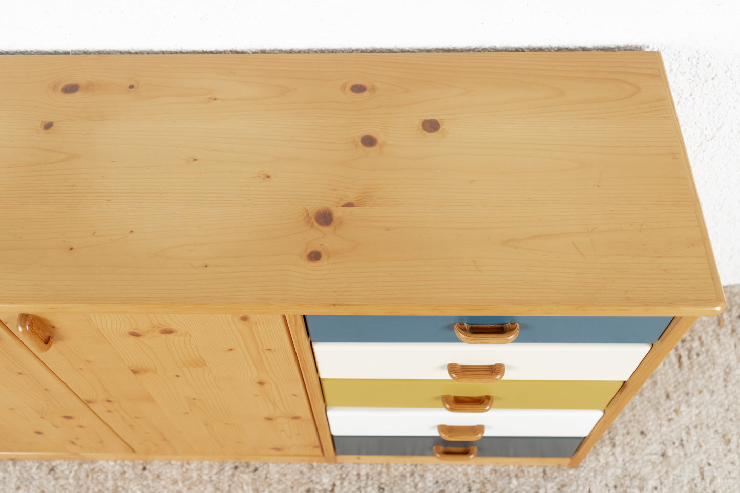 Vintage Kommode Sideboard Schubladen Massivholz Kiefer Bunt