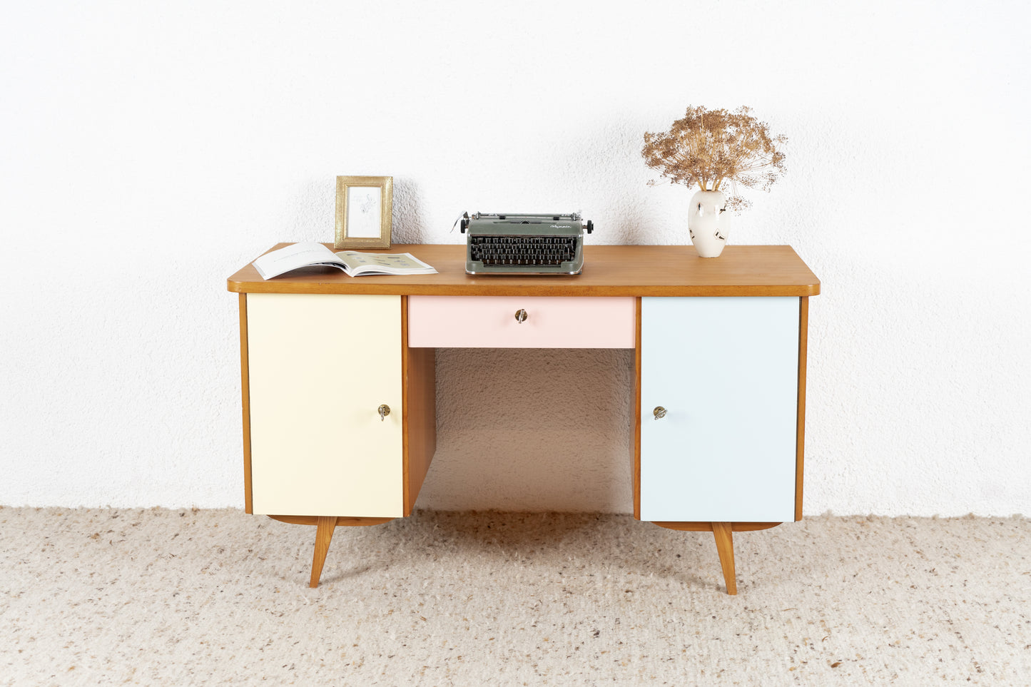 Vintage Schreibtisch Tisch Stauraum Holz Schubladen