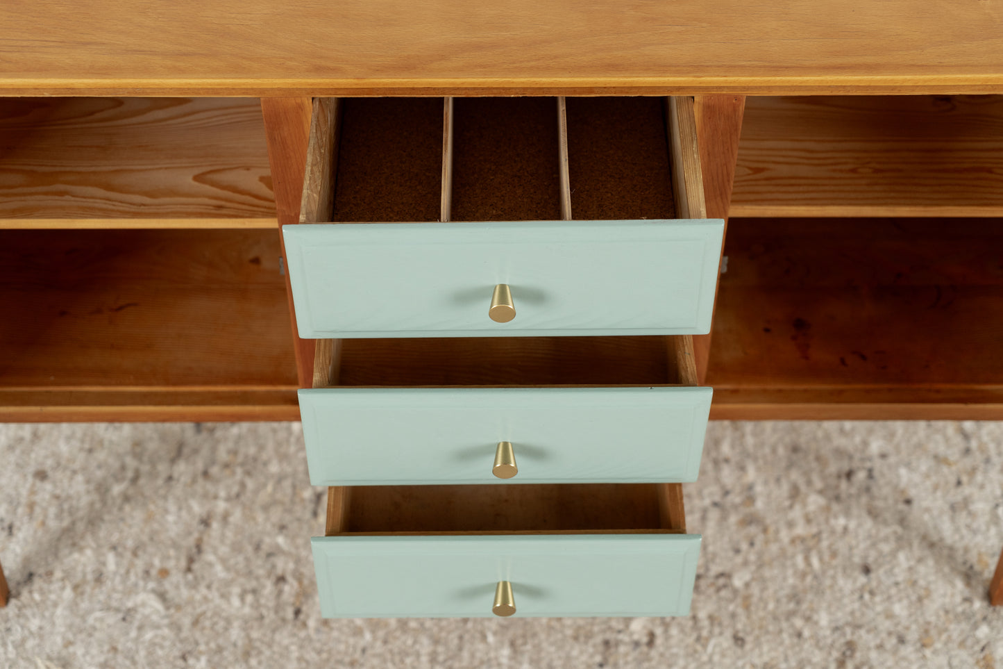 Vintage Sideboard Kommode Schubladen Massivholz Salbei