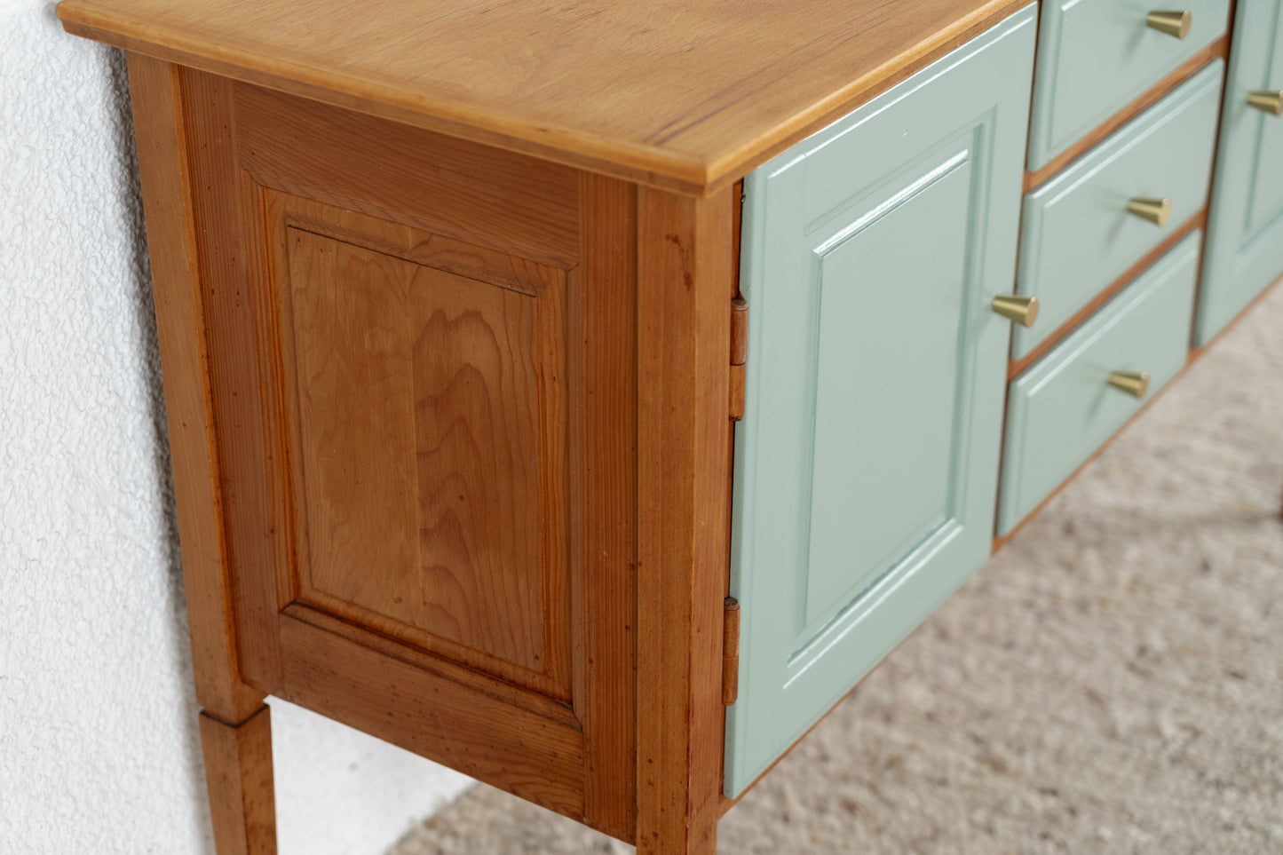 Vintage Sideboard Kommode Schubladen Massivholz Salbei