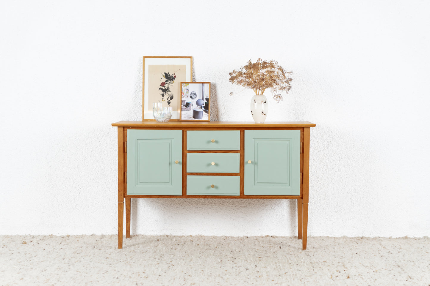 Vintage Sideboard Kommode Schubladen Massivholz Salbei