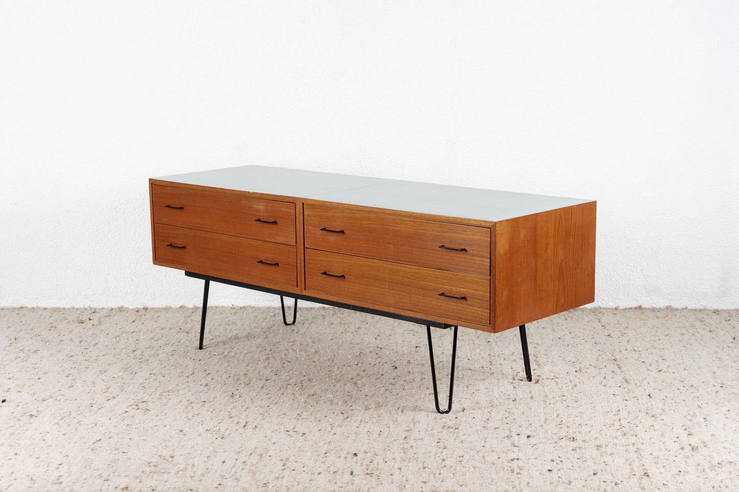 Vintage Teak Sideboard Schubladenkommode Mid Century Holz Salbei Tv Lowboard