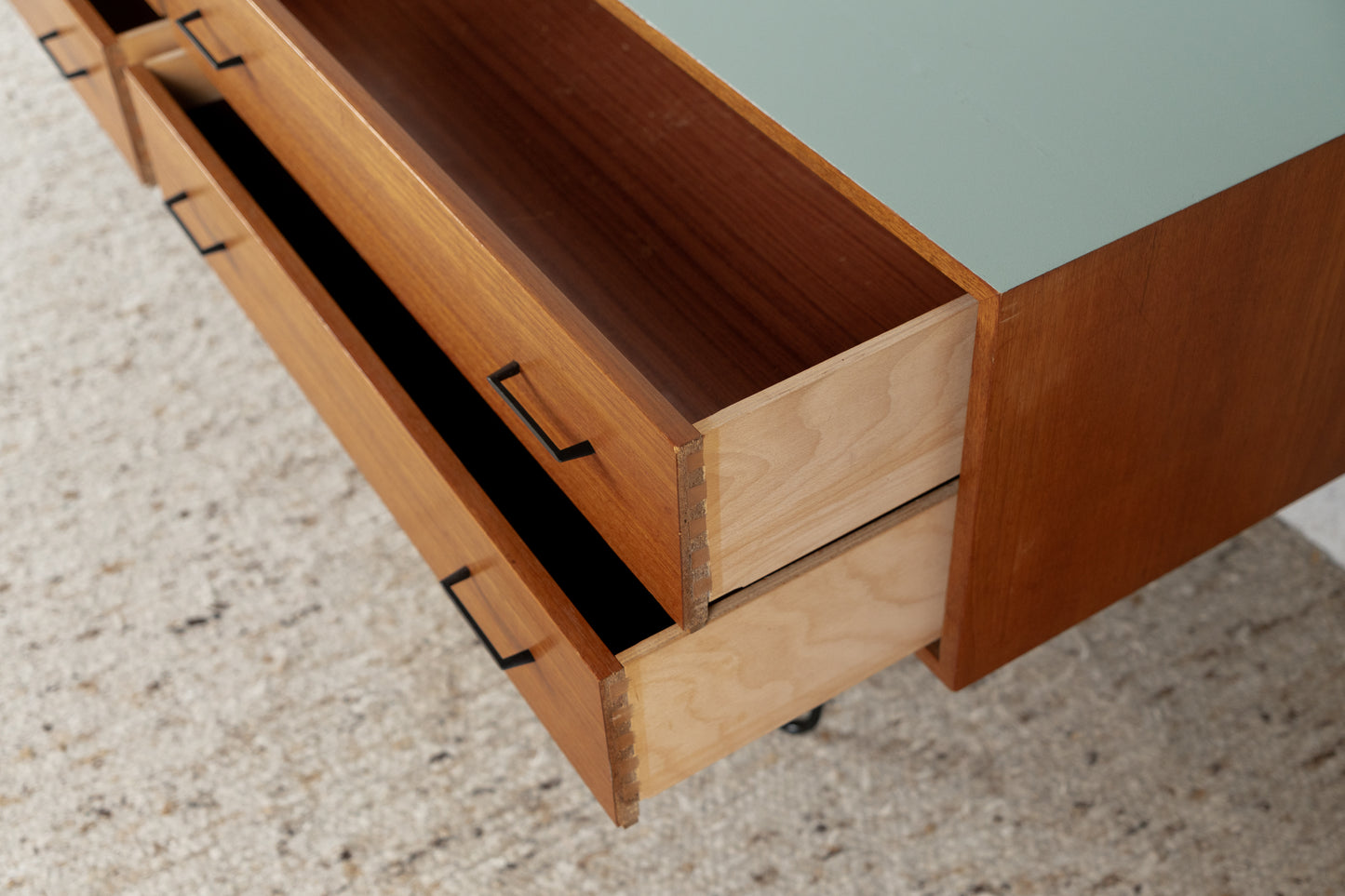 Vintage Teak Sideboard Schubladenkommode Mid Century Holz Salbei Tv Lowboard