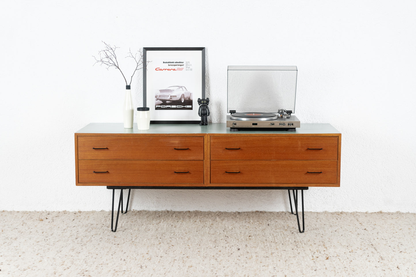 Vintage Teak Sideboard Schubladenkommode Mid Century Holz Salbei Tv Lowboard