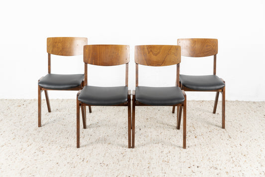 4er Set Vintage Stühle Massivholz Polster Leder Schwarz Esstischstühle