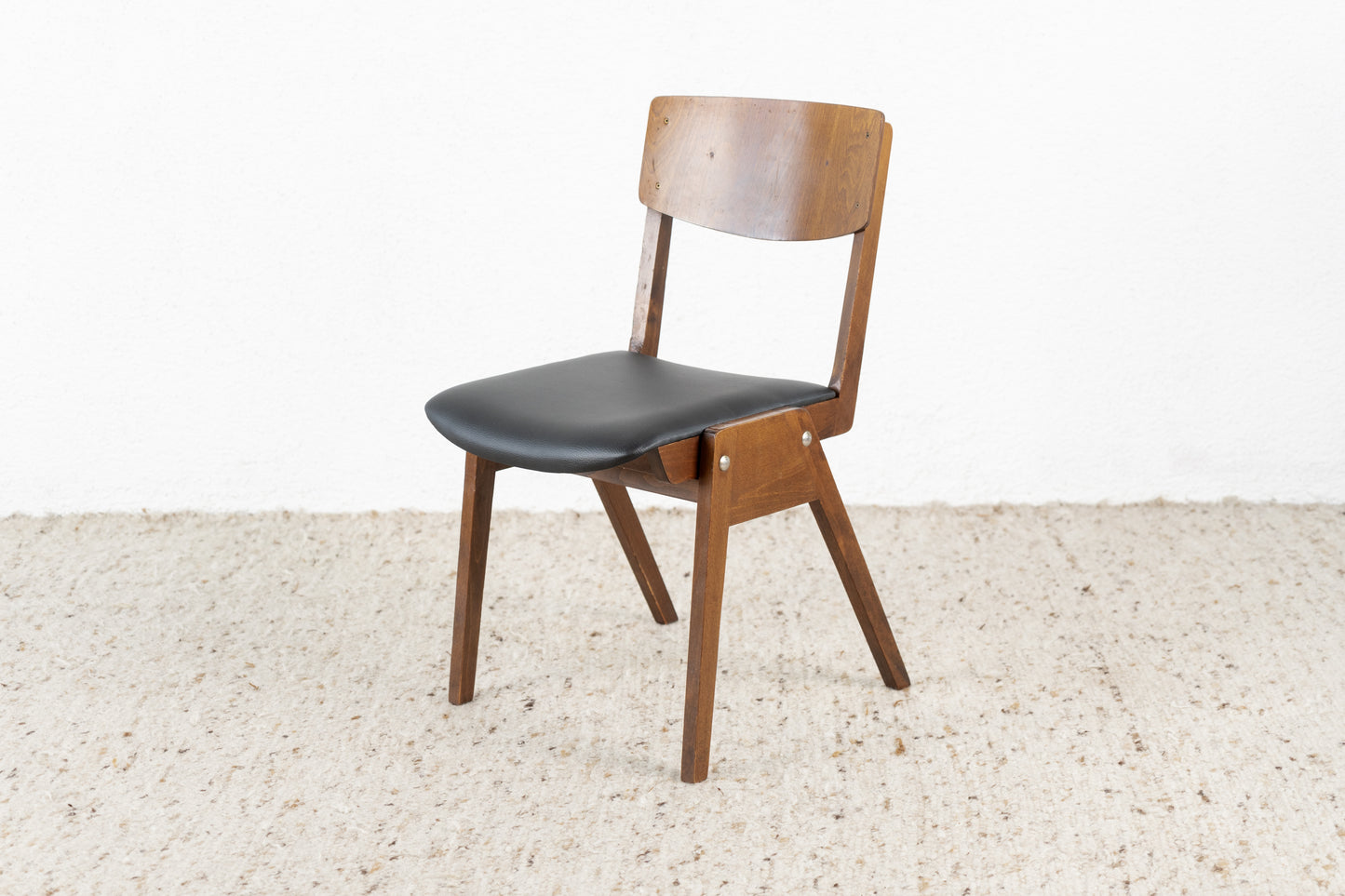 4er Set Vintage Stühle Massivholz Polster Leder Schwarz Esstischstühle