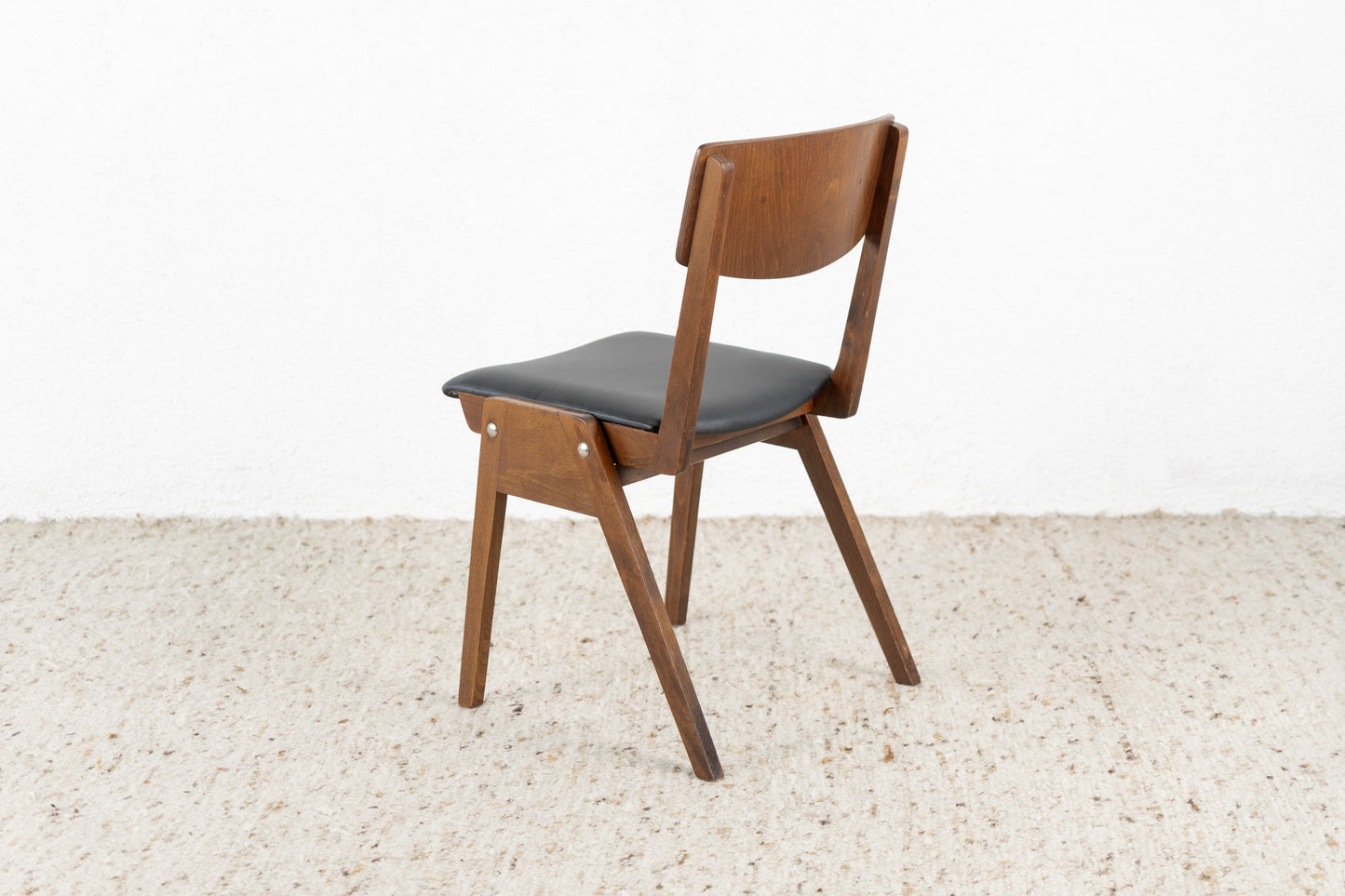 4er Set Vintage Stühle Massivholz Polster Leder Schwarz Esstischstühle