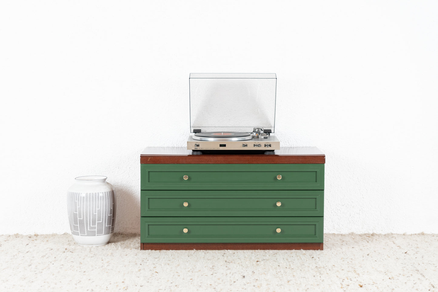 Vintage Kommode Sideboard Schubladen Holz Grün Mahagoni