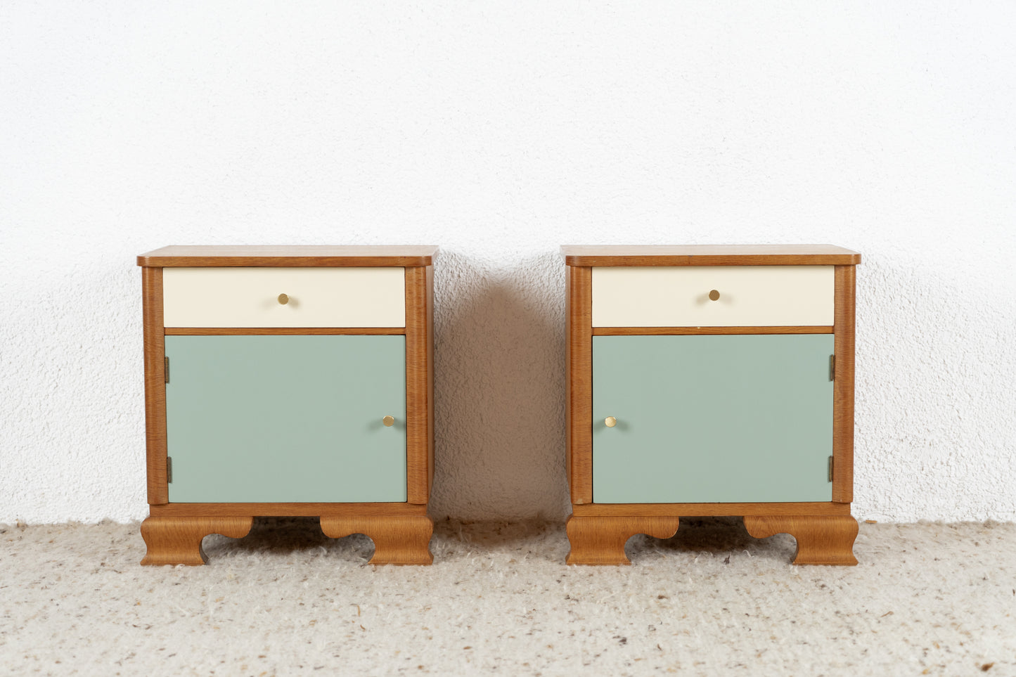 2er Set Vintage Nachttische Holz Salbei Creme Kommode Schränkchen