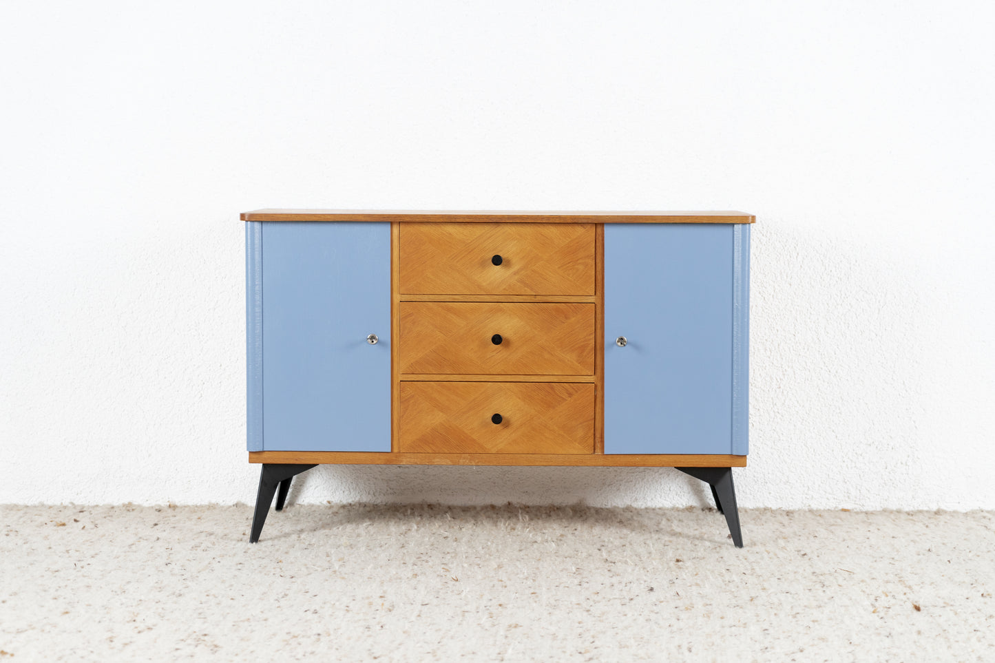 Vintage Kommode Sideboard Schubladenkommode Mid Century Holz Blau 60s