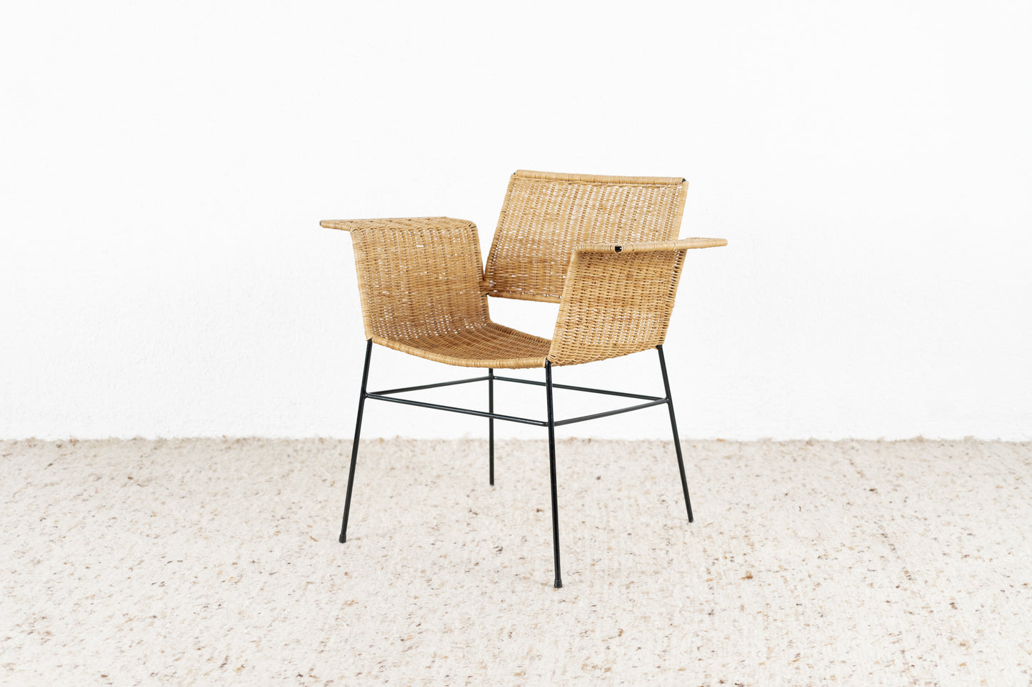 Vintage Stuhl Sessel Rattan Metall Mid Century 1960er Bürostuhl Esstischstuhl Armlehnen