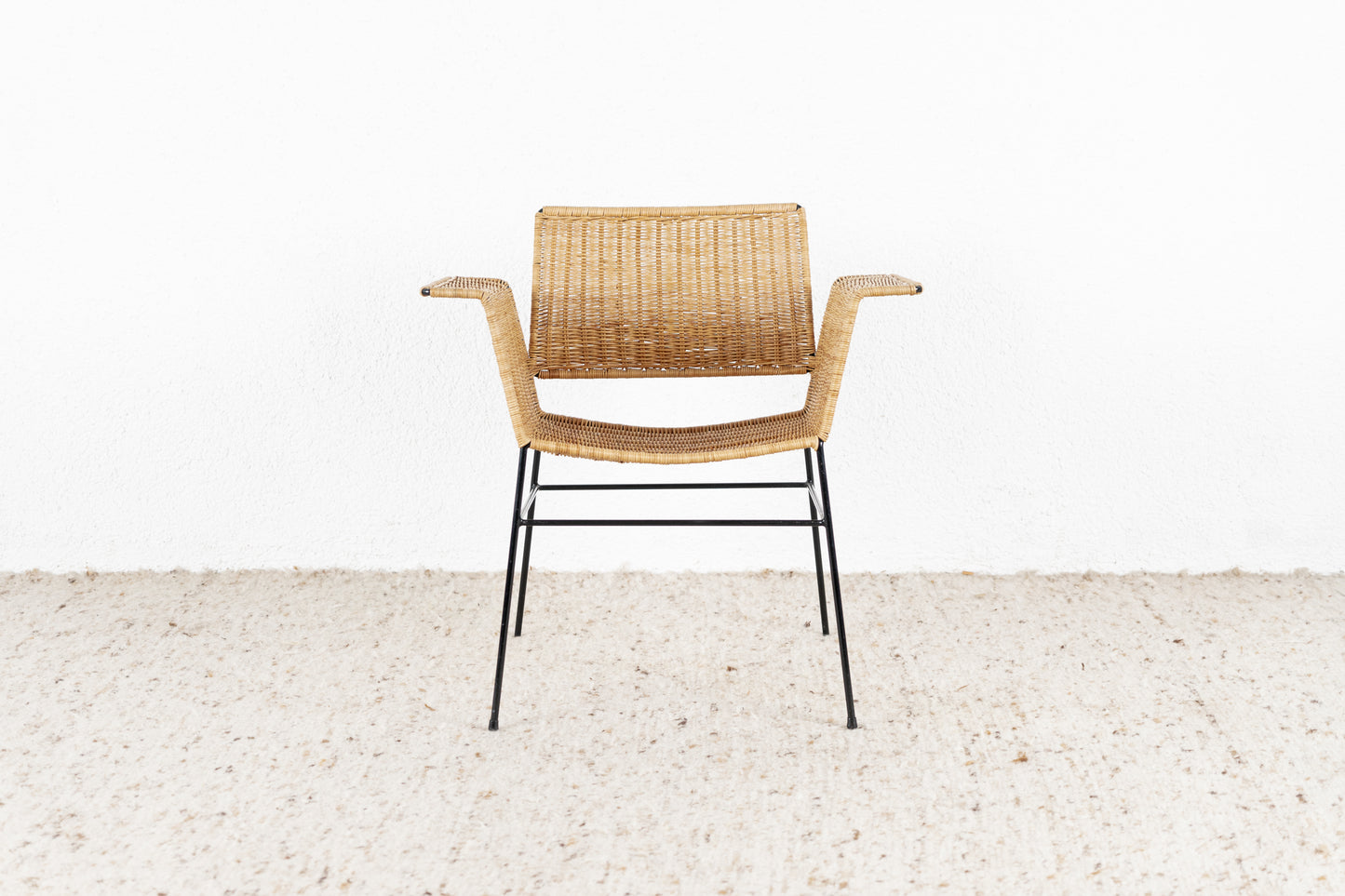 Vintage Stuhl Sessel Rattan Metall Mid Century 1960er Bürostuhl Esstischstuhl Armlehnen