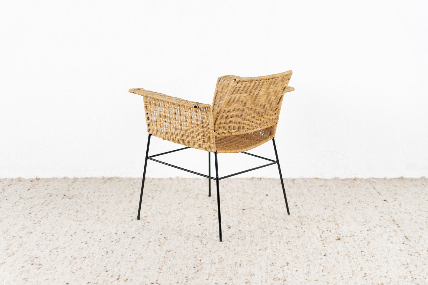 Vintage Stuhl Sessel Rattan Metall Mid Century 1960er Bürostuhl Esstischstuhl Armlehnen