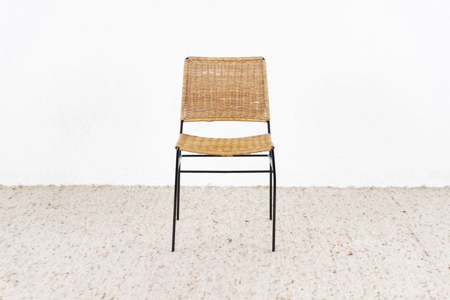 Vintage Stuhl Rattan Metall Mid Century 60s Esstischstuhl Büro Schreibtischstuhl