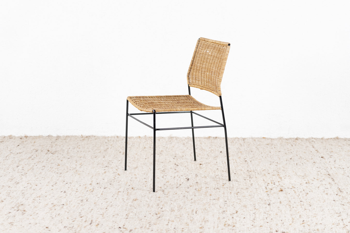 Vintage Stuhl Rattan Metall Mid Century 60s Esstischstuhl Büro Schreibtischstuhl