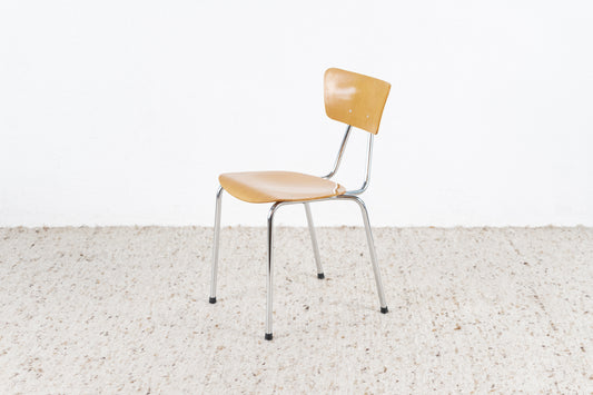 Vintage Stuhl Metall Holz Schulstuhl Chrom Mid Century Esstischstuhl Schreibtischstuhl