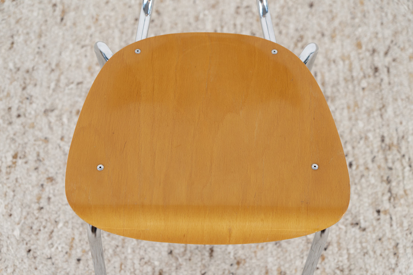 Vintage Stuhl Metall Holz Schulstuhl Chrom Mid Century Esstischstuhl Schreibtischstuhl