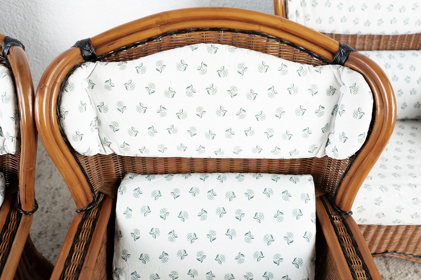 1 von 4 Vintage Sessel Boho Ohrensessel Bambus Balkon Terasse Garten Rattan