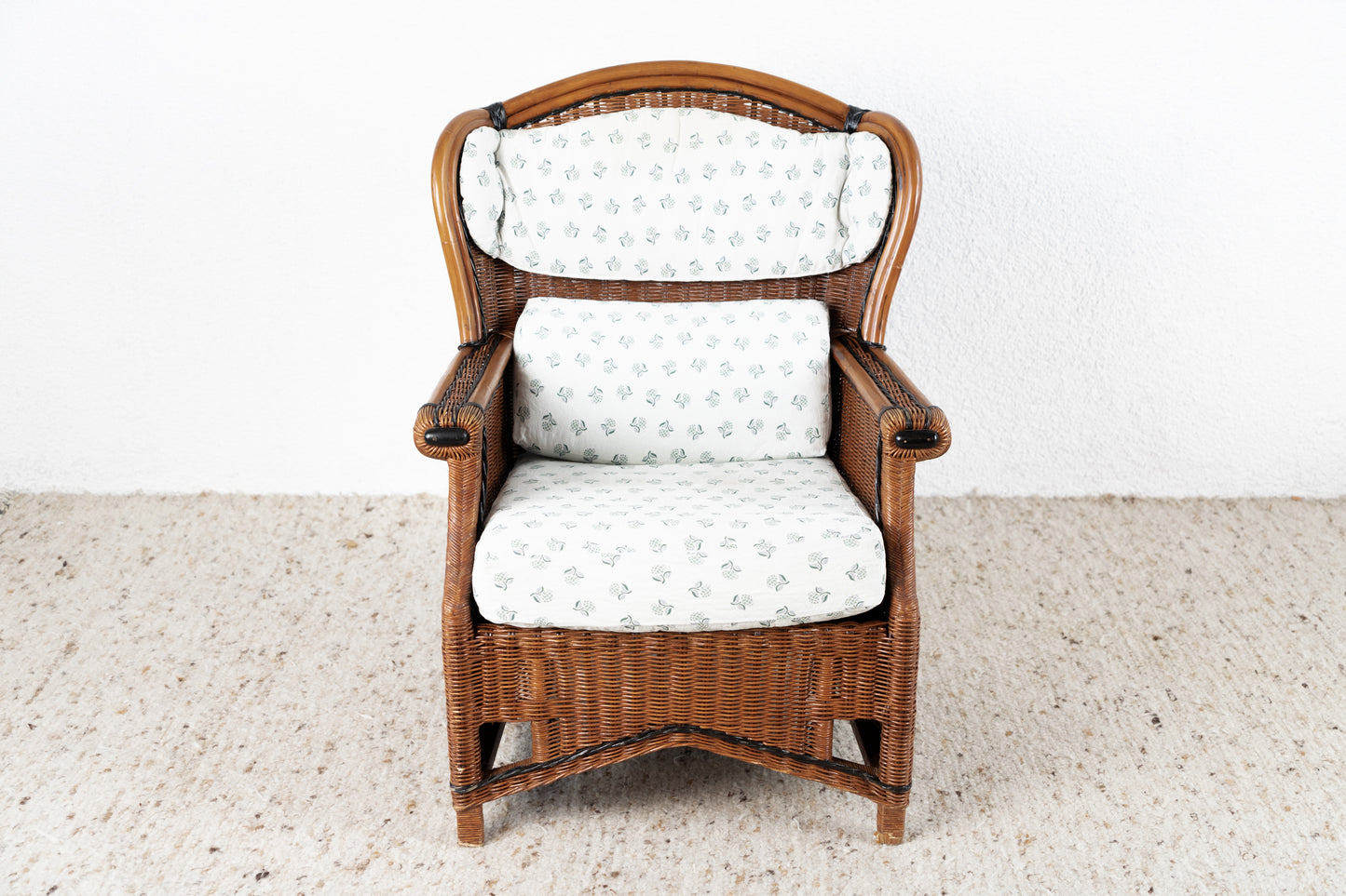 1 von 4 Vintage Sessel Boho Ohrensessel Bambus Balkon Terasse Garten Rattan