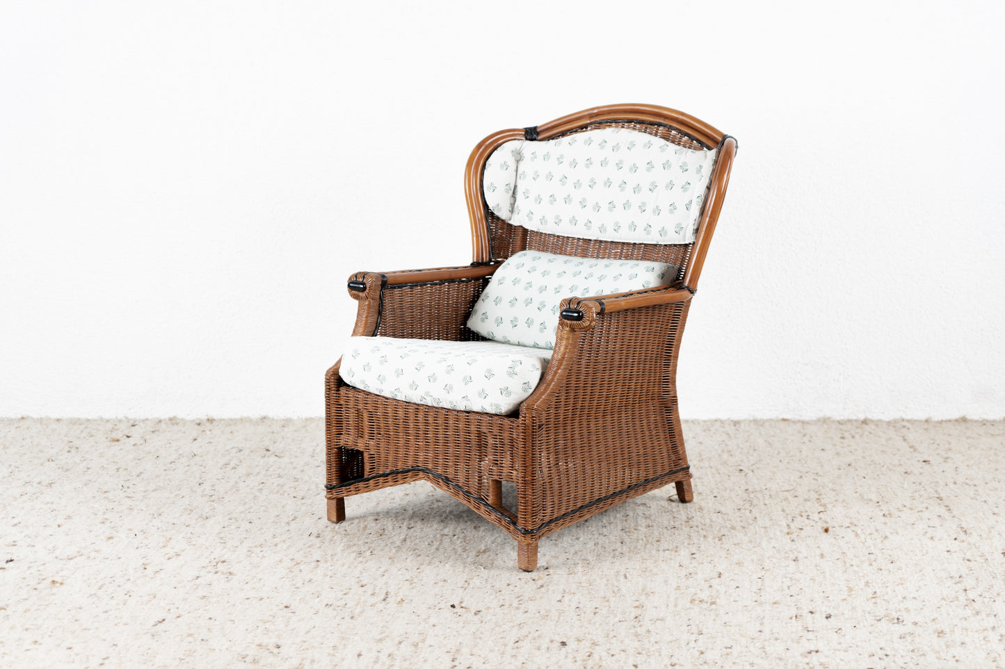 1 von 4 Vintage Sessel Boho Ohrensessel Bambus Balkon Terasse Garten Rattan