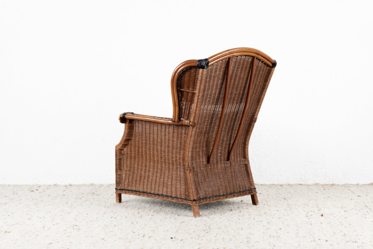 1 von 4 Vintage Sessel Boho Ohrensessel Bambus Balkon Terasse Garten Rattan