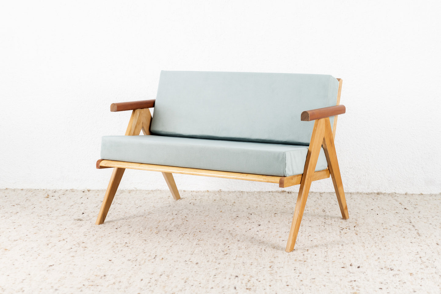 Vintage Vollholz Sofa / Couch mid century salbei 2er Sessel Stuhl