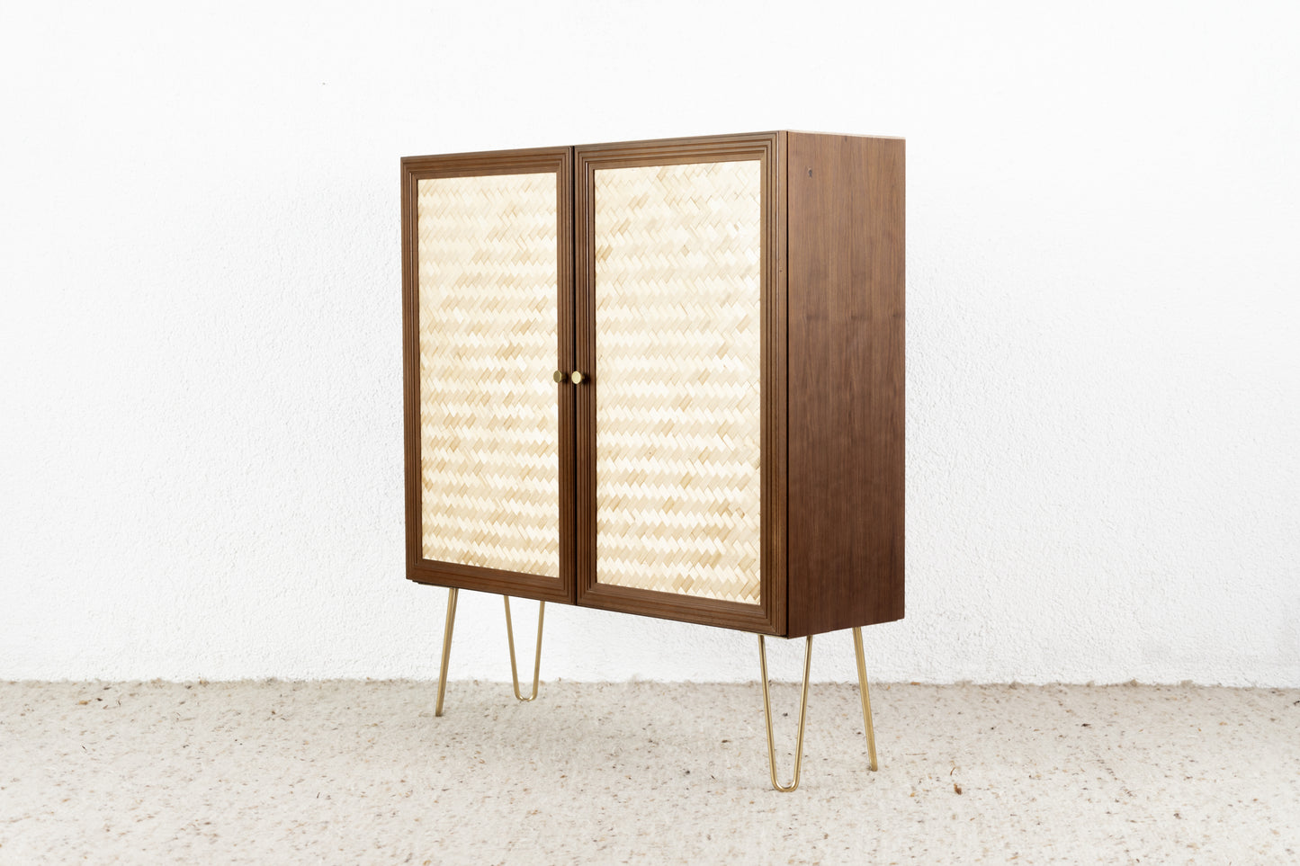 Vintage Kommode Schrank Holz Geflecht Sideboard