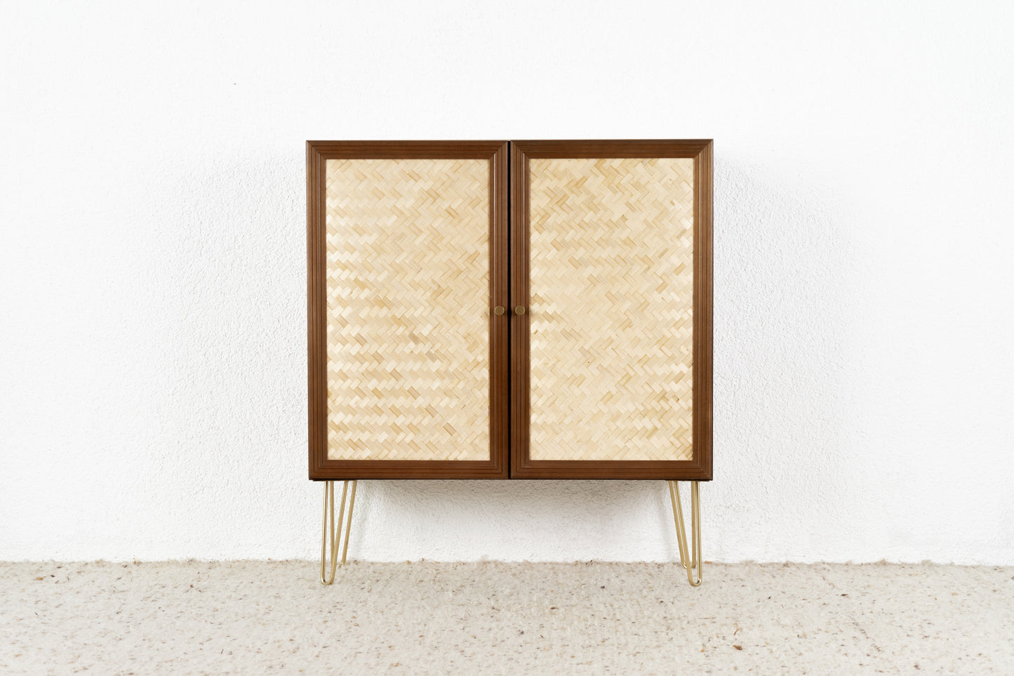Vintage Kommode Schrank Holz Geflecht Sideboard