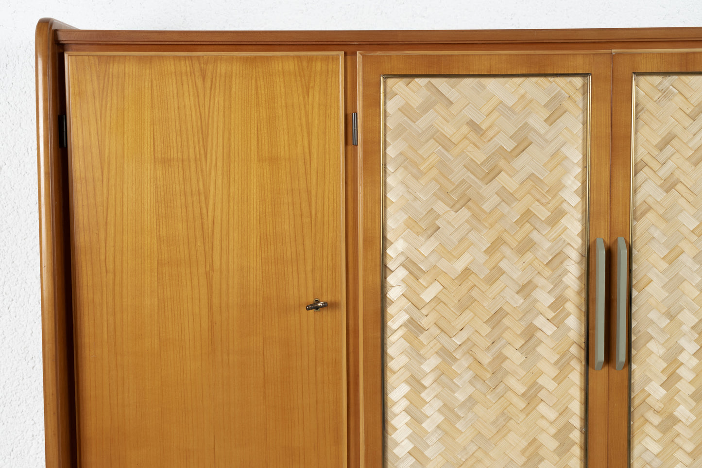 Vintage Sideboard Highboard Mid Century Holz Geflecht