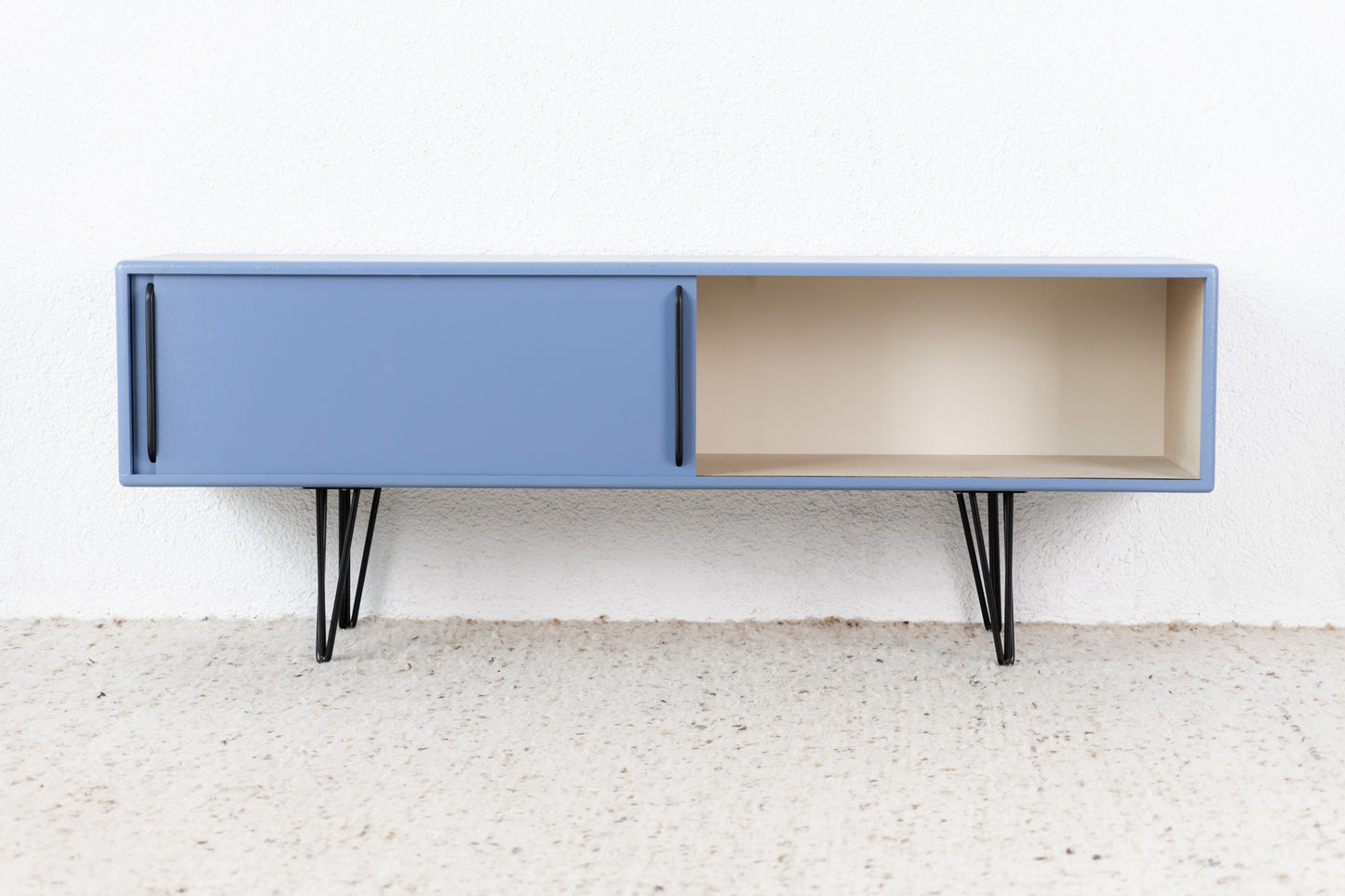 R&F Sideboard Holz Recycling Kommode Taupe Tv Board Schiebetüren Mid Century Space age Design