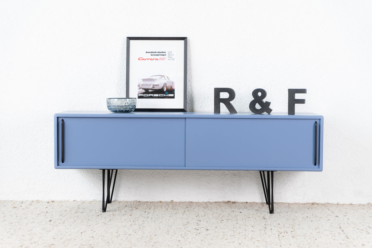 R&F Sideboard Holz Recycling Kommode Taupe Tv Board Schiebetüren Mid Century Space age Design