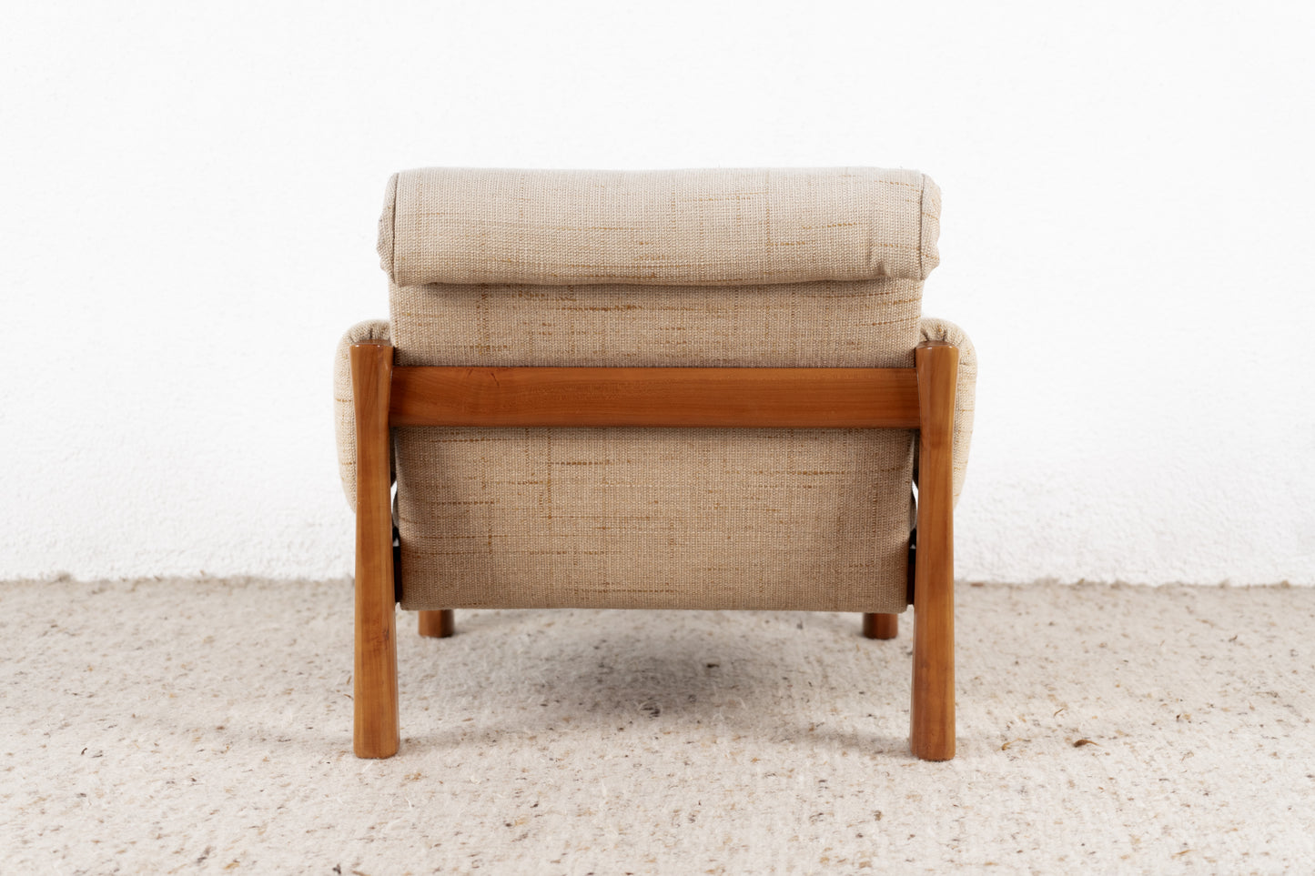 Vintage Sessel Massivholz Beige Mid Century Stuhl Nuss Holz