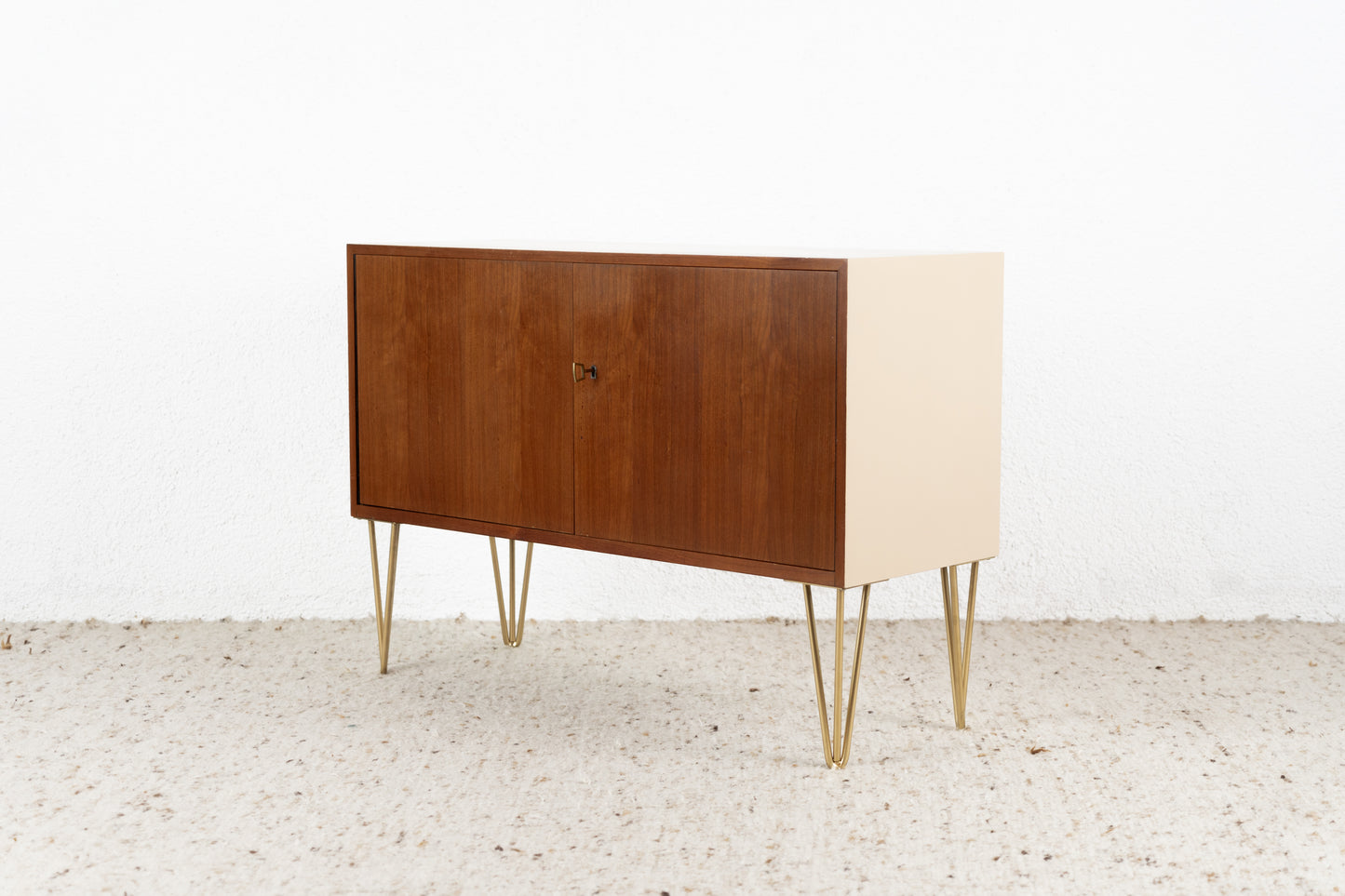 Vintage Kommode Sideboard Mid Century Holz Creme Sand Nuss Tv Board