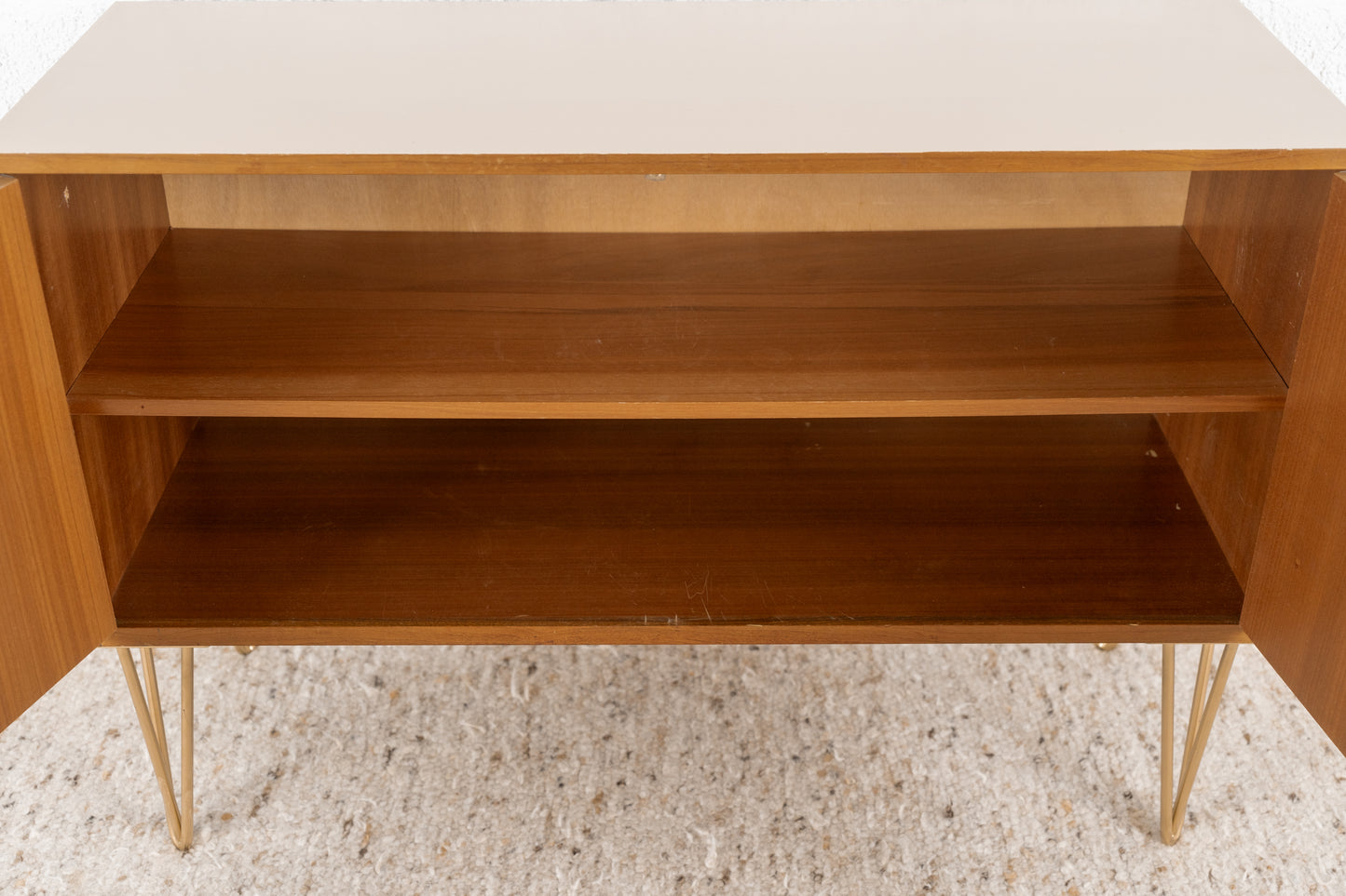 Vintage Kommode Sideboard Mid Century Holz Creme Sand Nuss Tv Board