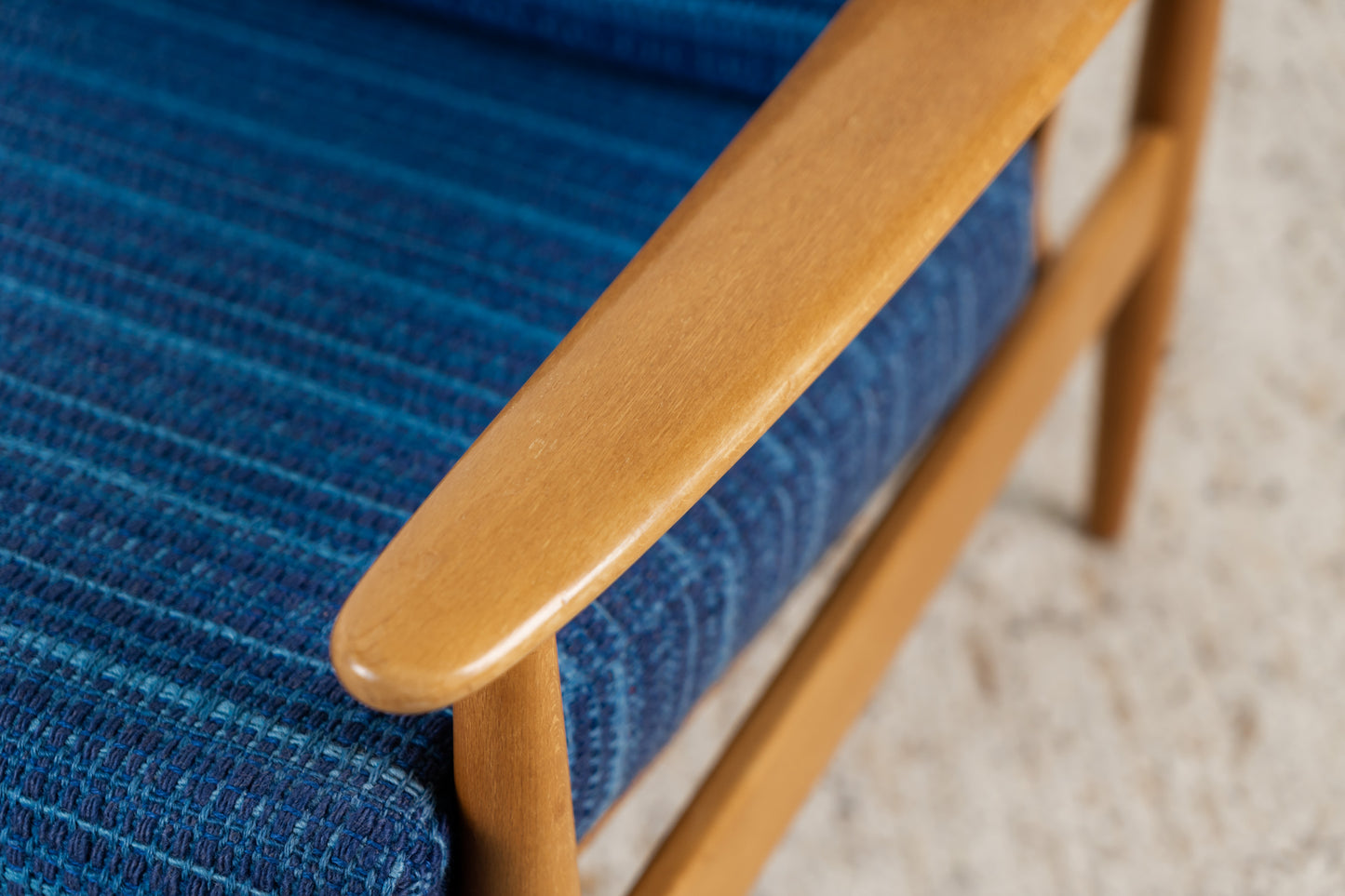 1 von 2 Vintage Sessel Buche blau Mid Century Armchair Holz