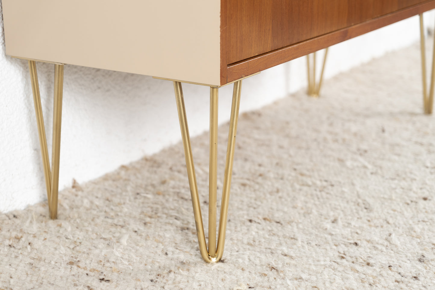 Vintage Kommode Sideboard Mid Century Holz Creme Sand Nuss Tv Board