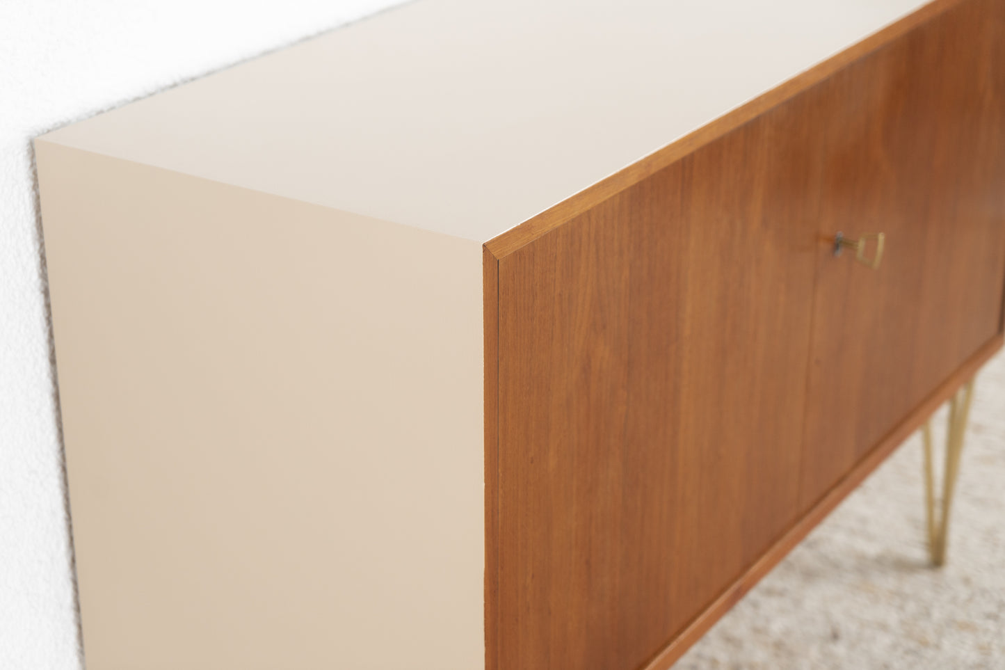 Vintage Kommode Sideboard Mid Century Holz Creme Sand Nuss Tv Board