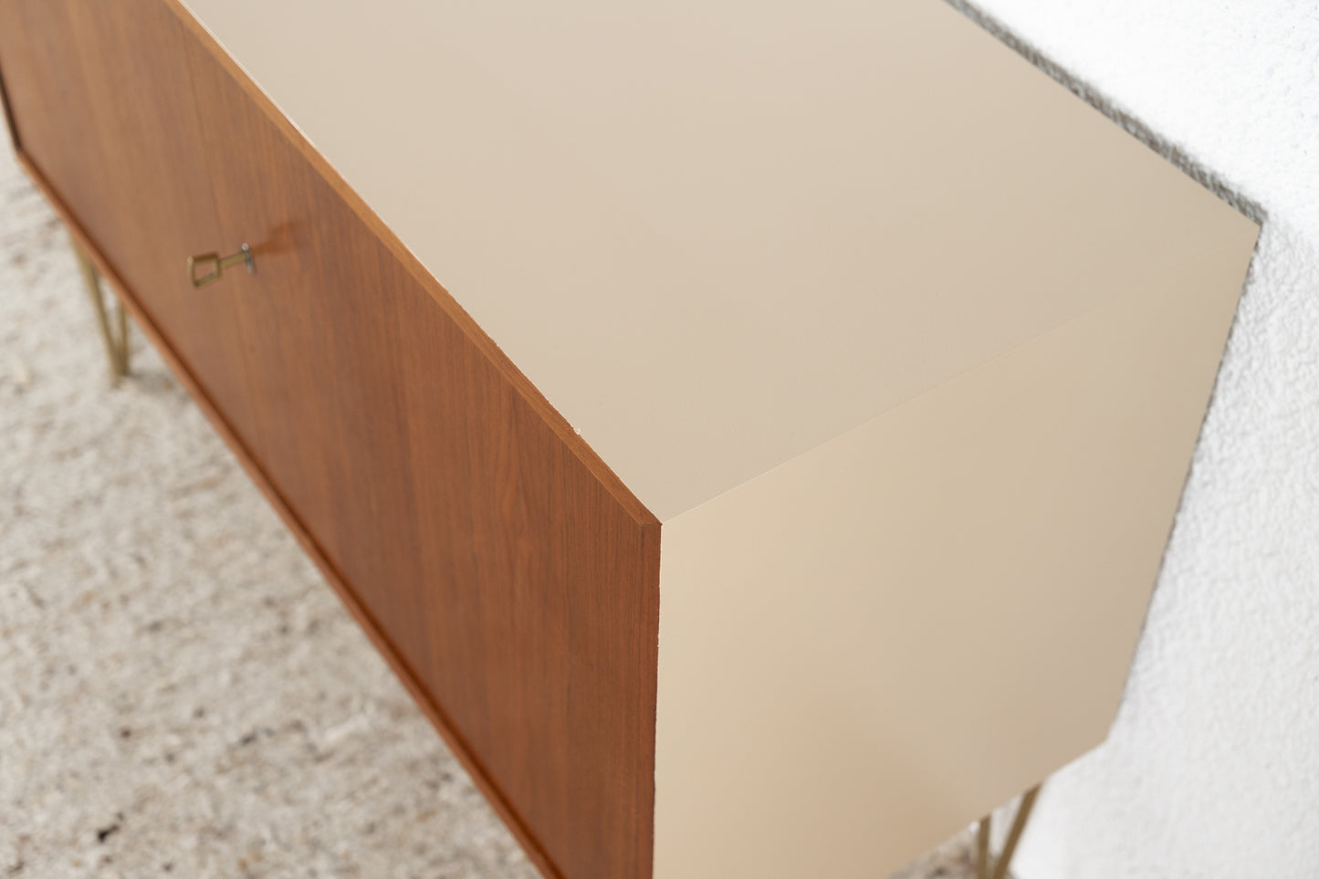 Vintage Kommode Sideboard Mid Century Holz Creme Sand Nuss Tv Board