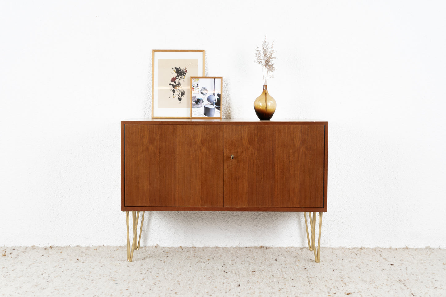 Vintage Kommode Sideboard Mid Century Holz Creme Sand Nuss Tv Board