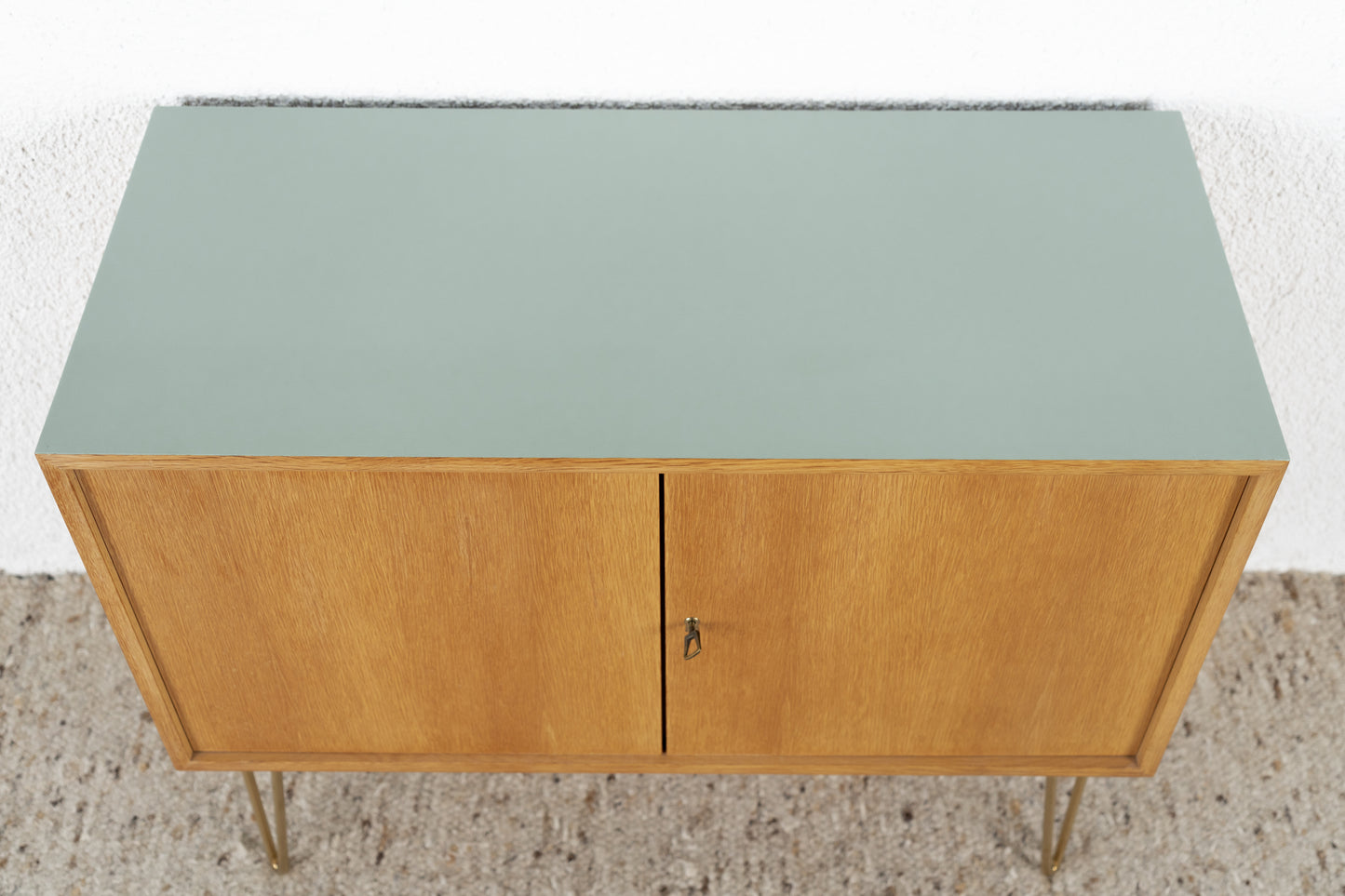 Vintage WK Möbel Sideboard Mid Century Holz Tv Kommode 60s Eiche Gold String Pastell Salbei
