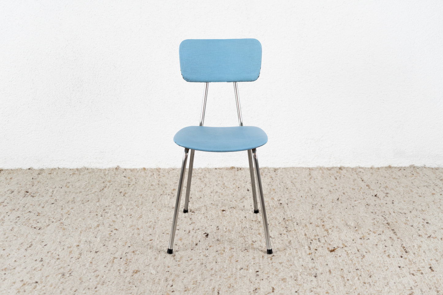 Vintage Stuhl Chromgestell Blau Küche Esszimmer Schreibtisch Mid Century 60s