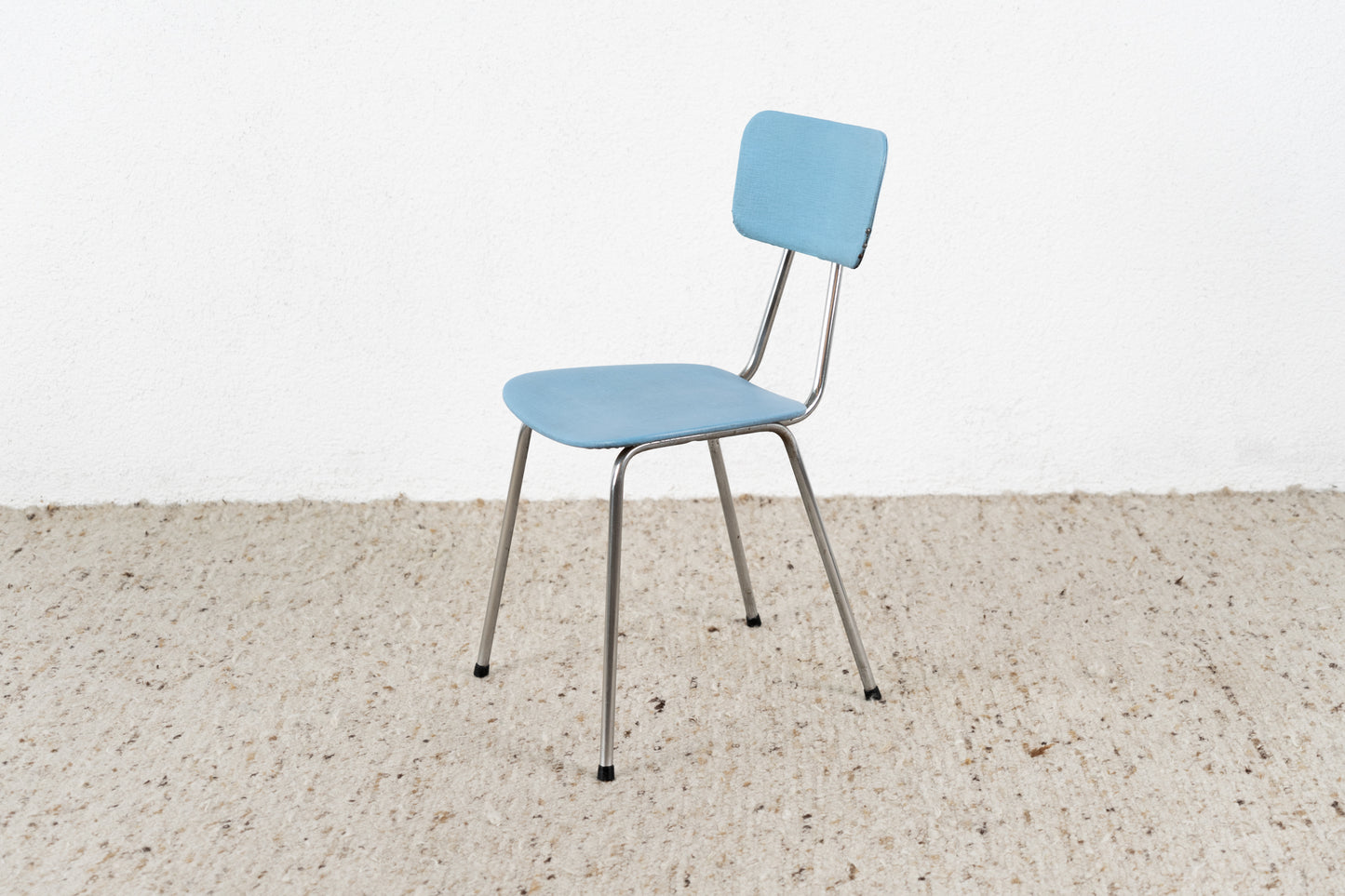 Vintage Stuhl Chromgestell Blau Küche Esszimmer Schreibtisch Mid Century 60s