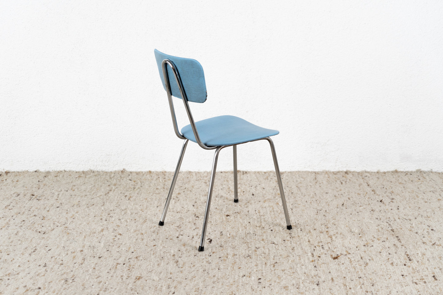 Vintage Stuhl Chromgestell Blau Küche Esszimmer Schreibtisch Mid Century 60s