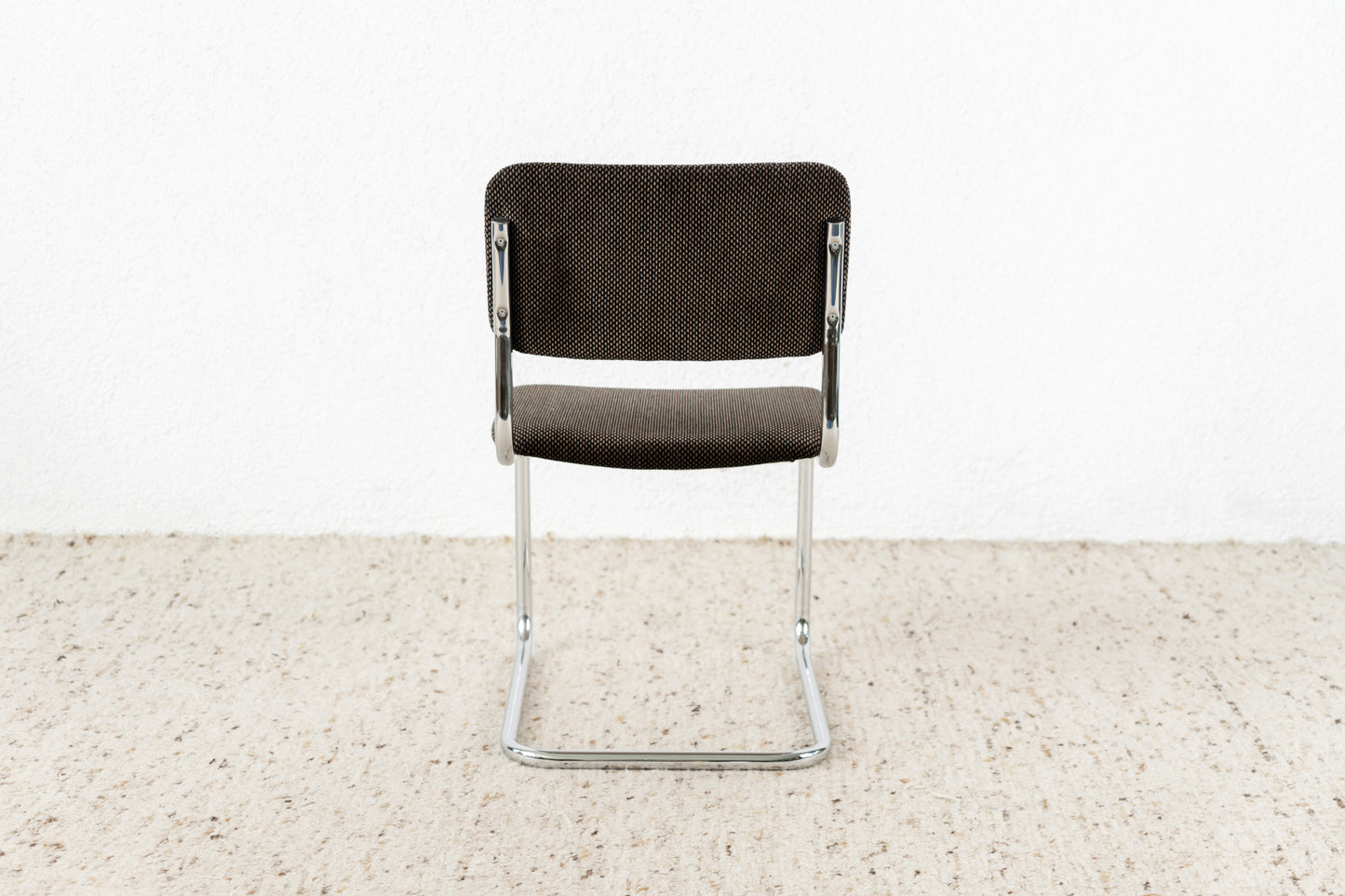 Vintage Freischwinger Stuhl Marcel Breuer Design Mid Century Chrom Esszimmer Polster Braun